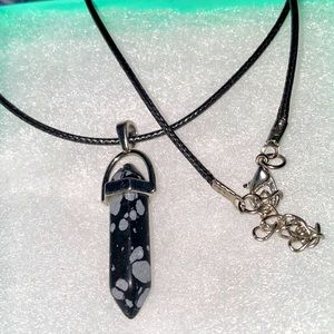 Boho hippie Obsidian Crystal Black Cord Necklace 18-20